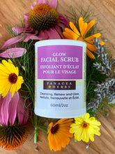 GLOW! Facial Scrub : a gentle exfoliant made from a mixture of organic herbs and grains.